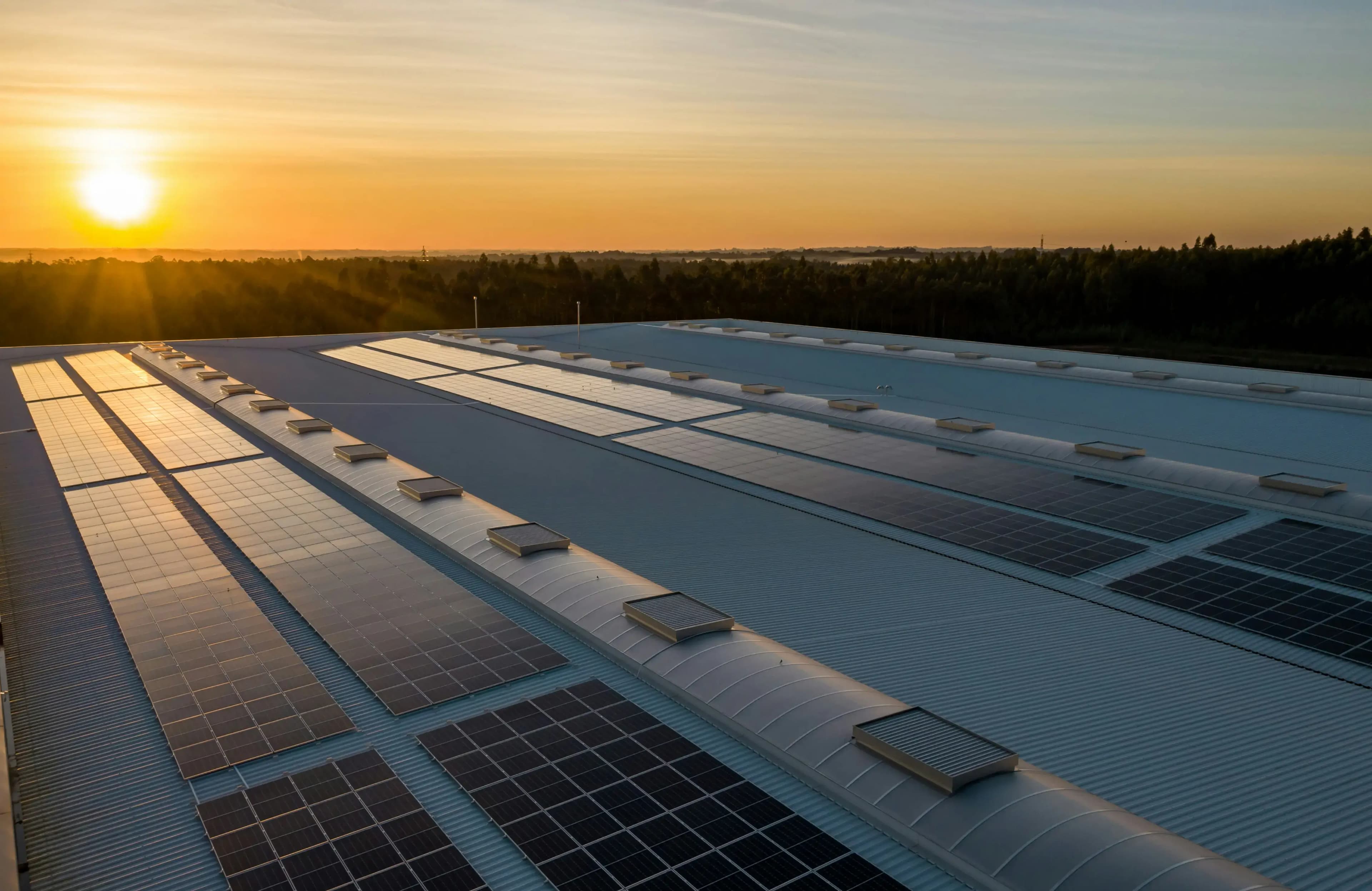 Solar panels mounted on roof showing the sky